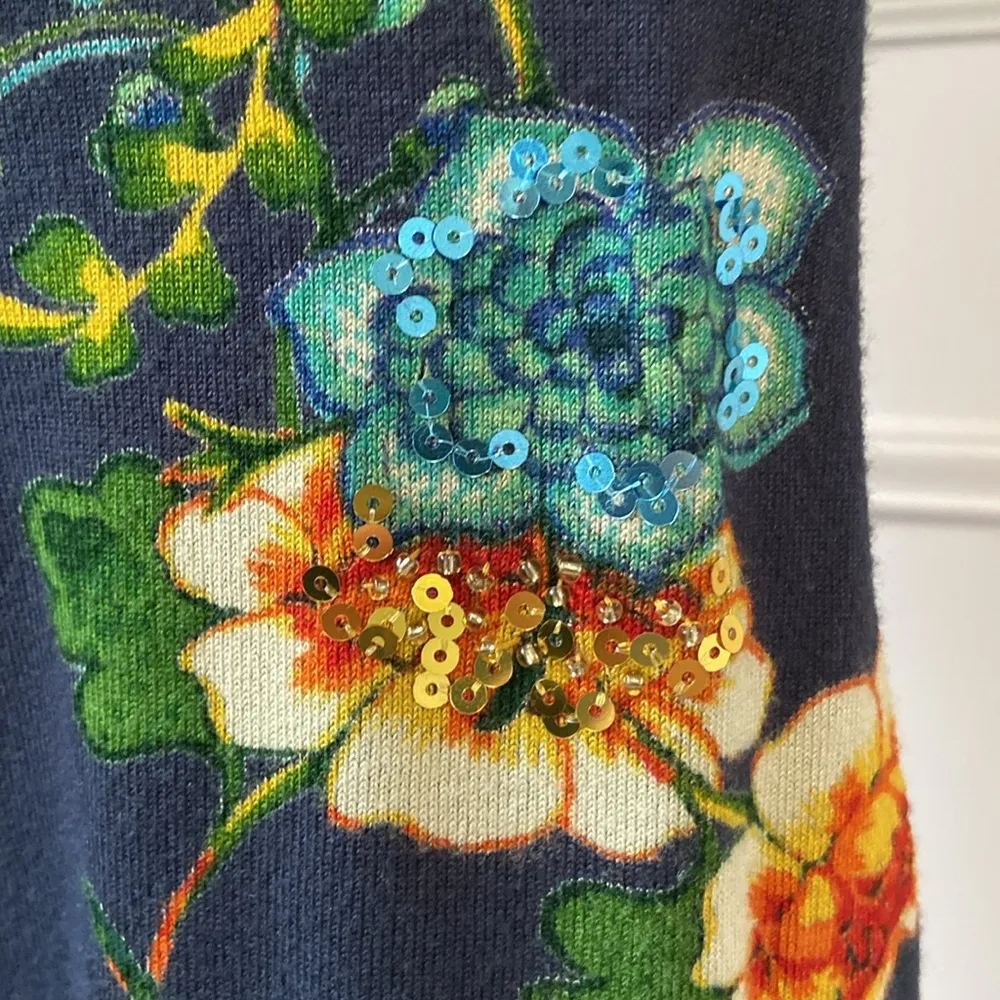 Desigual Mari Floral Mini Dress Sequin Detail Bodycon Knit Cap Sleeves Size Med - Image 9