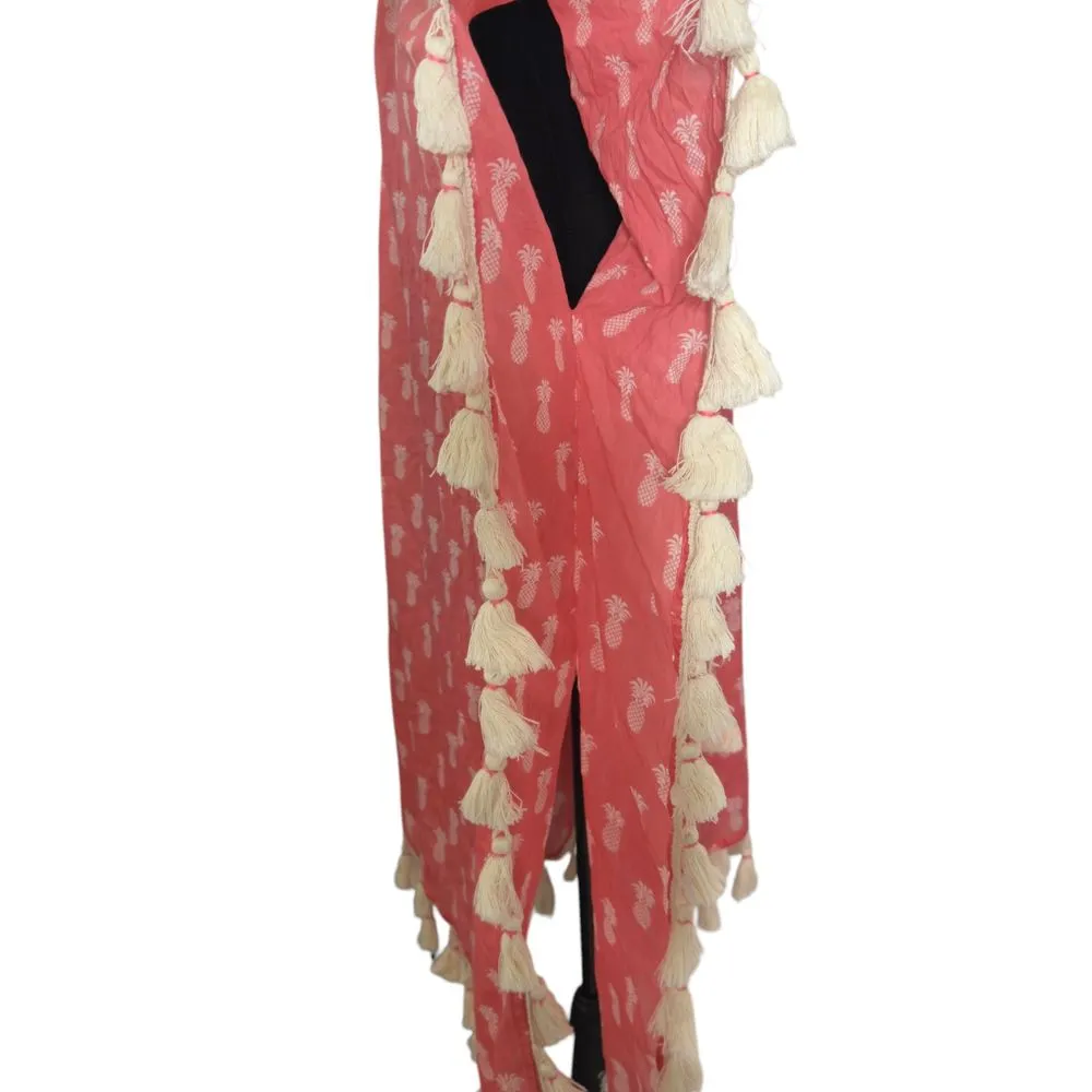 Z&L Europe Tassel Kaftan Swim Cover Up‎ Pineapple Print BOHO Beach Size S/M Pink - Image 5