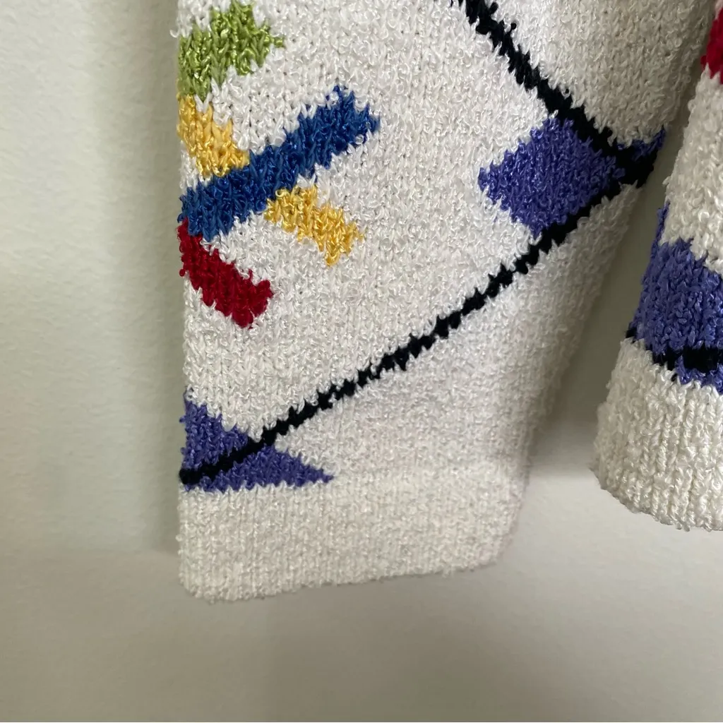 Vintage South Cotton Light Zip Geometric Cardigan Sweater M Made in Bolivia Size M - Image 9