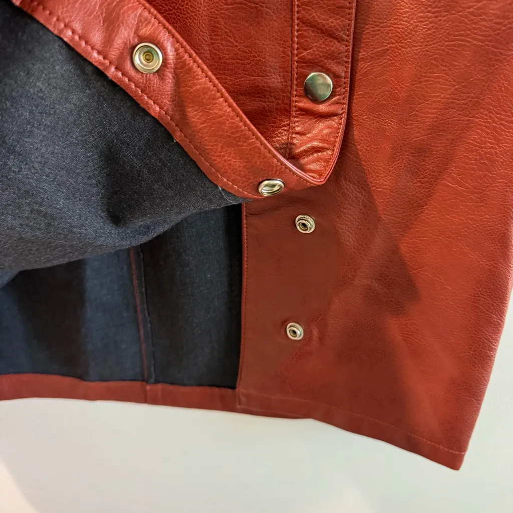 Urban Outfitters Faux Leather Snap Front Mini Skirt Terra Cotta Large - Image 3