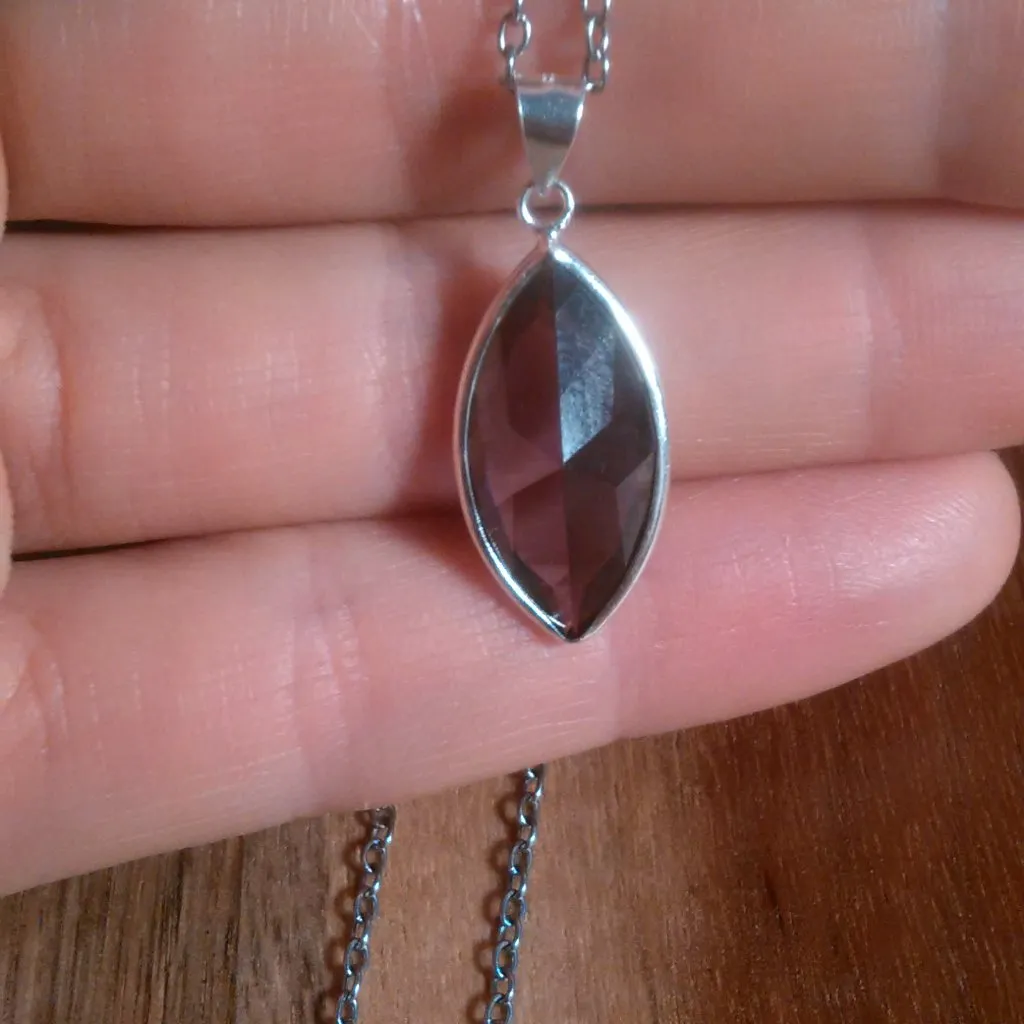 Purple Cubic Zirconia Sterling Silver Pendant Stainless Steel Necklace - Image 8