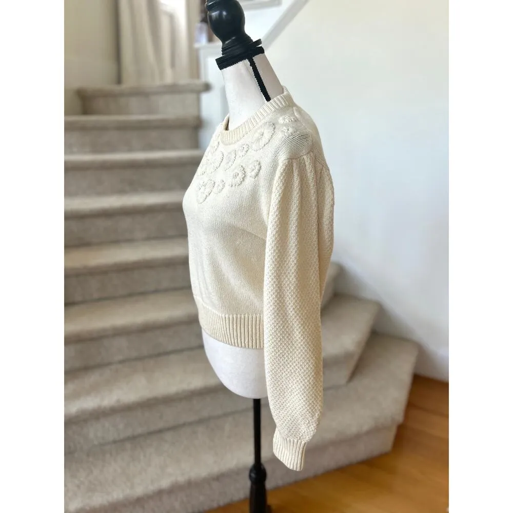 &Other Stories Cream White Knit Floral Embroidered Crewneck Sweater - Image 3
