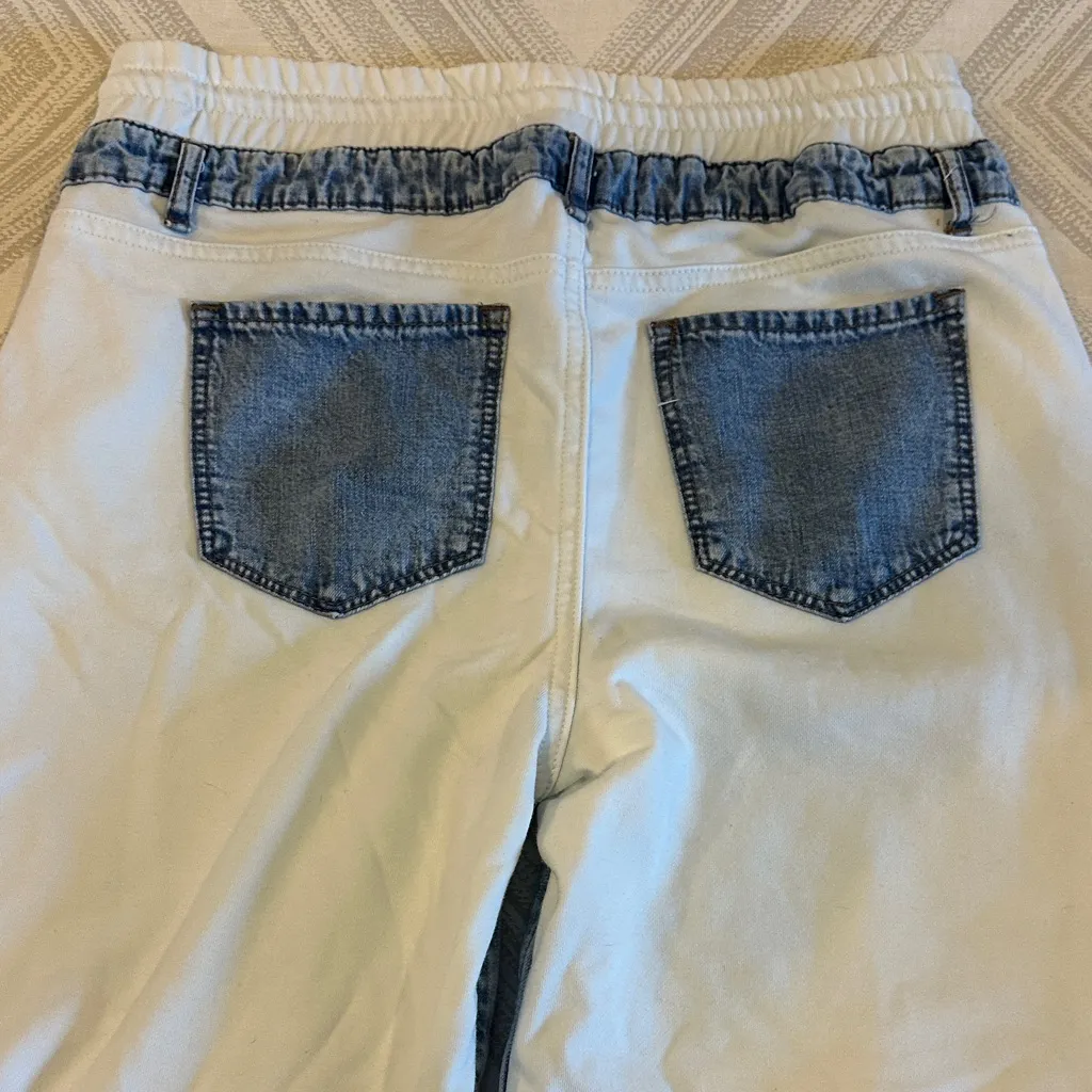 Tractr Reconstructed Ripped Denim Front White French Joggers Size M Blue Size M - Image 8