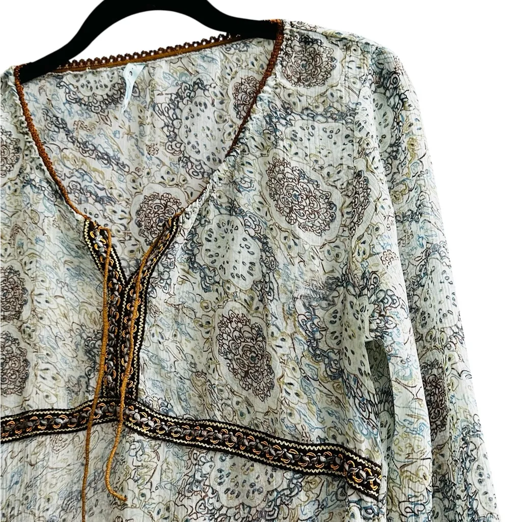 Vintage Y2K Babydoll Top Flare Sleeve Semi Sheer Boho Hippy Fairy Size S - Image 4