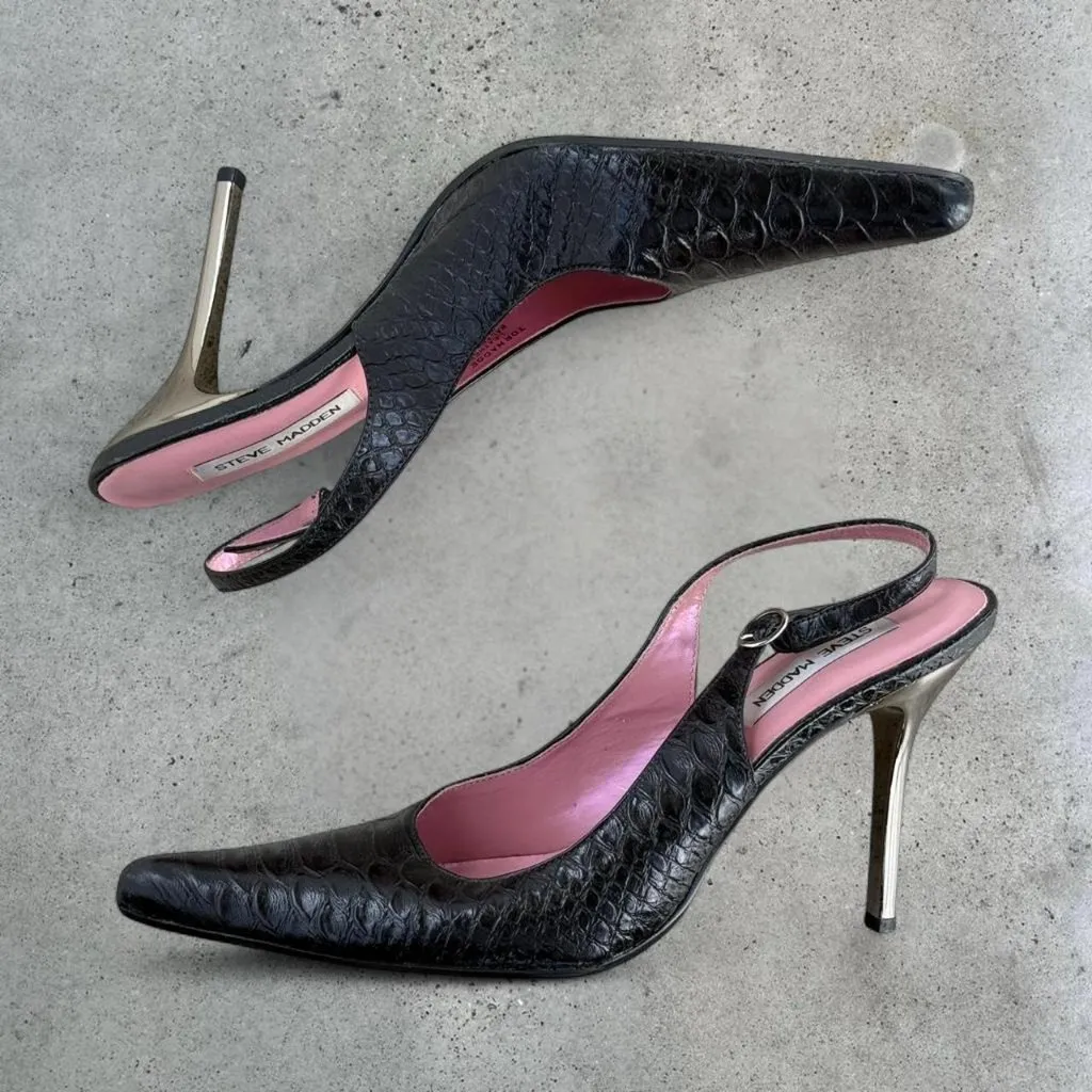 Black croc embossed sling back pumps - Image 8