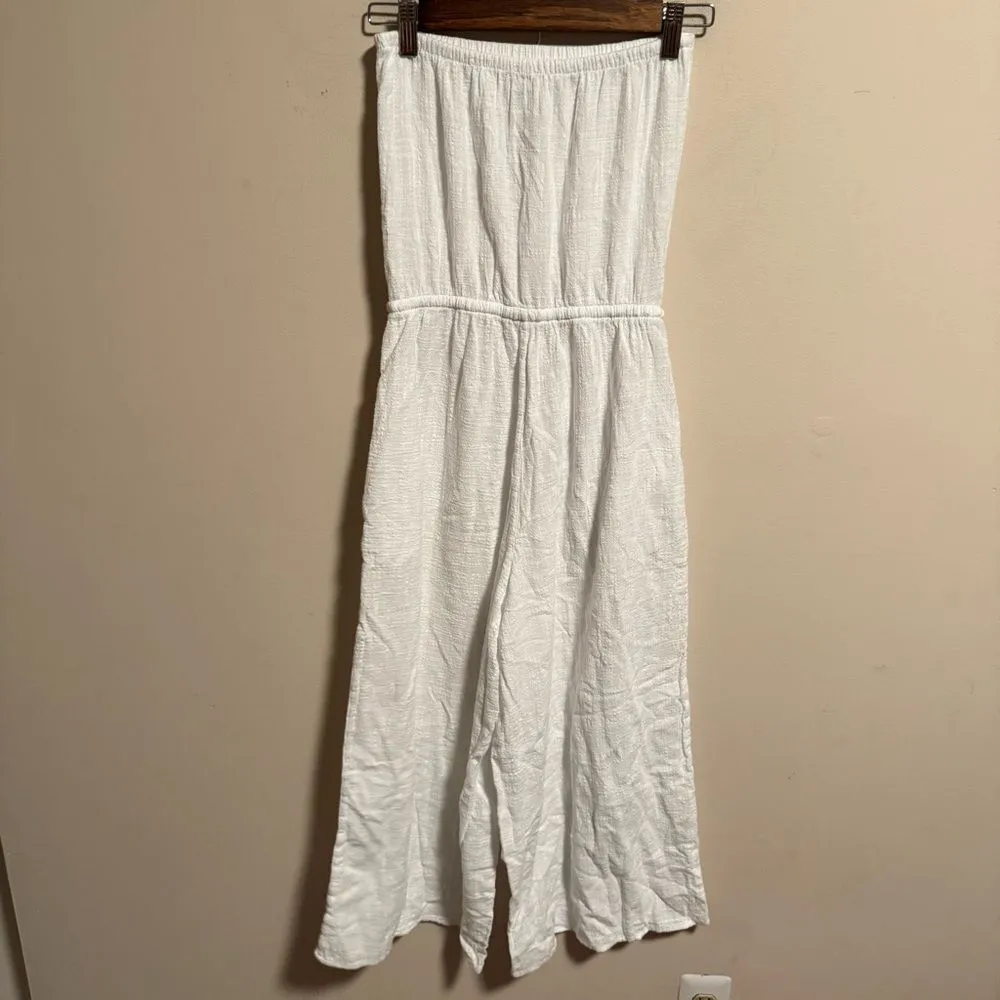 Aerie White Strapless Jumpsuit with Wide-Leg Design- Size XS - Image 5