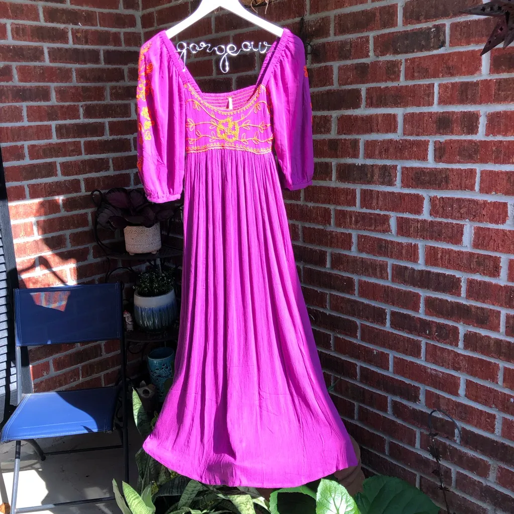 NEW Free People Wedgewood Magenta Embroidered Maxi Dress XS - Image 7