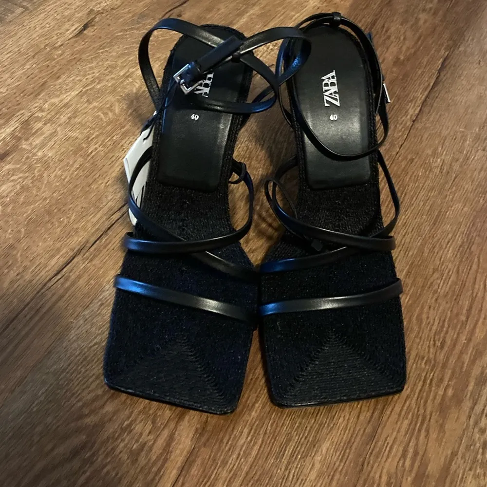 Zara Black Heeled Leather Sandals With Jute Insole Size 40 US9 - Image 6