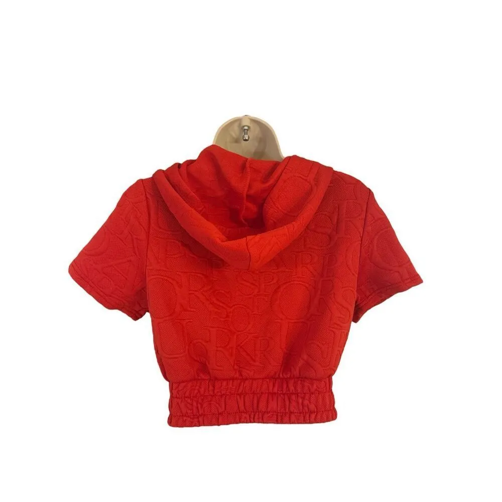 Cropped short sleeve zip up red hoodie jacket juniors size medium - Image 2