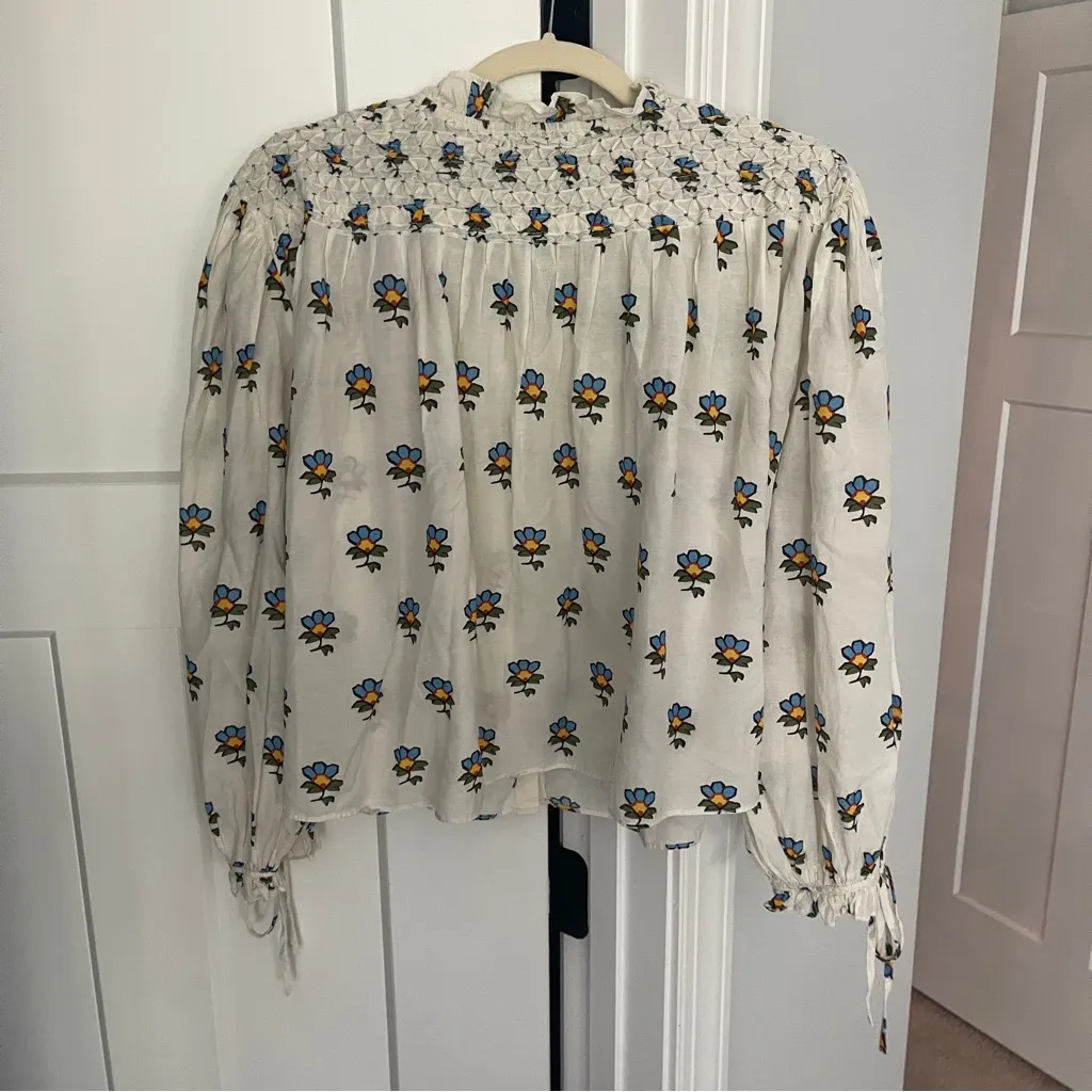 RHODE LOUISA TOP white long sleeve floral button down tie sleeves - Image 6