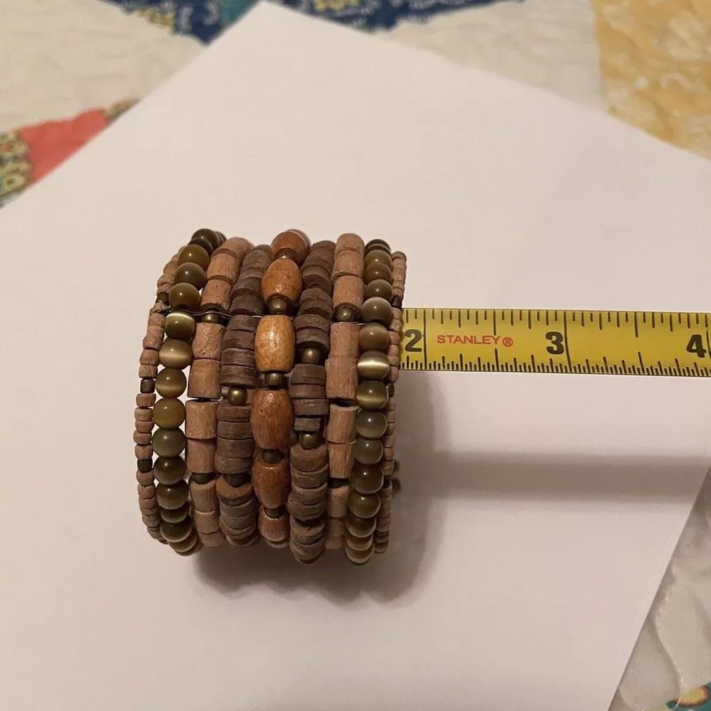 Women’s Cuff Stretchy / Adjustable Bead Costume Bracelet Brown / Neutral - Image 9