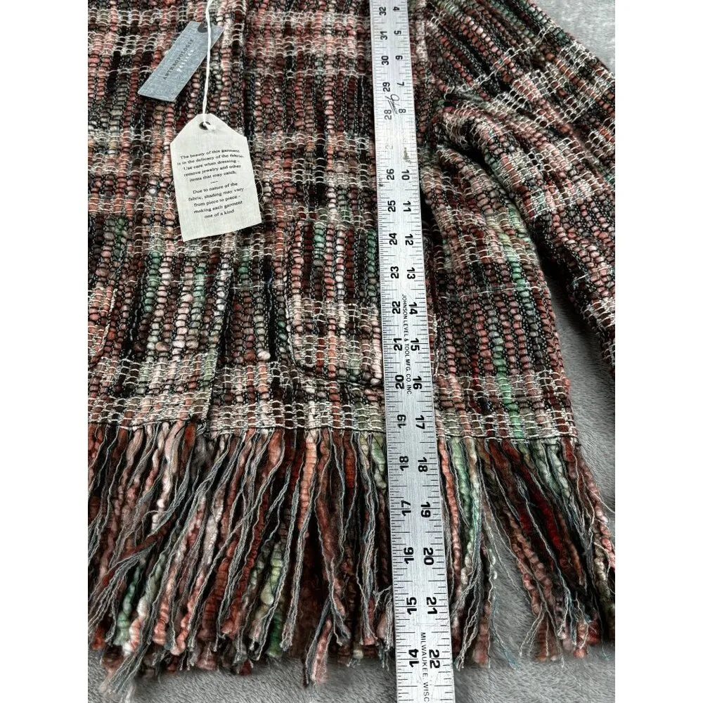 Ett Twa Anthropologie Petites XSP Fringe Hem Plaid Jacket Boho Tweed - Image 9