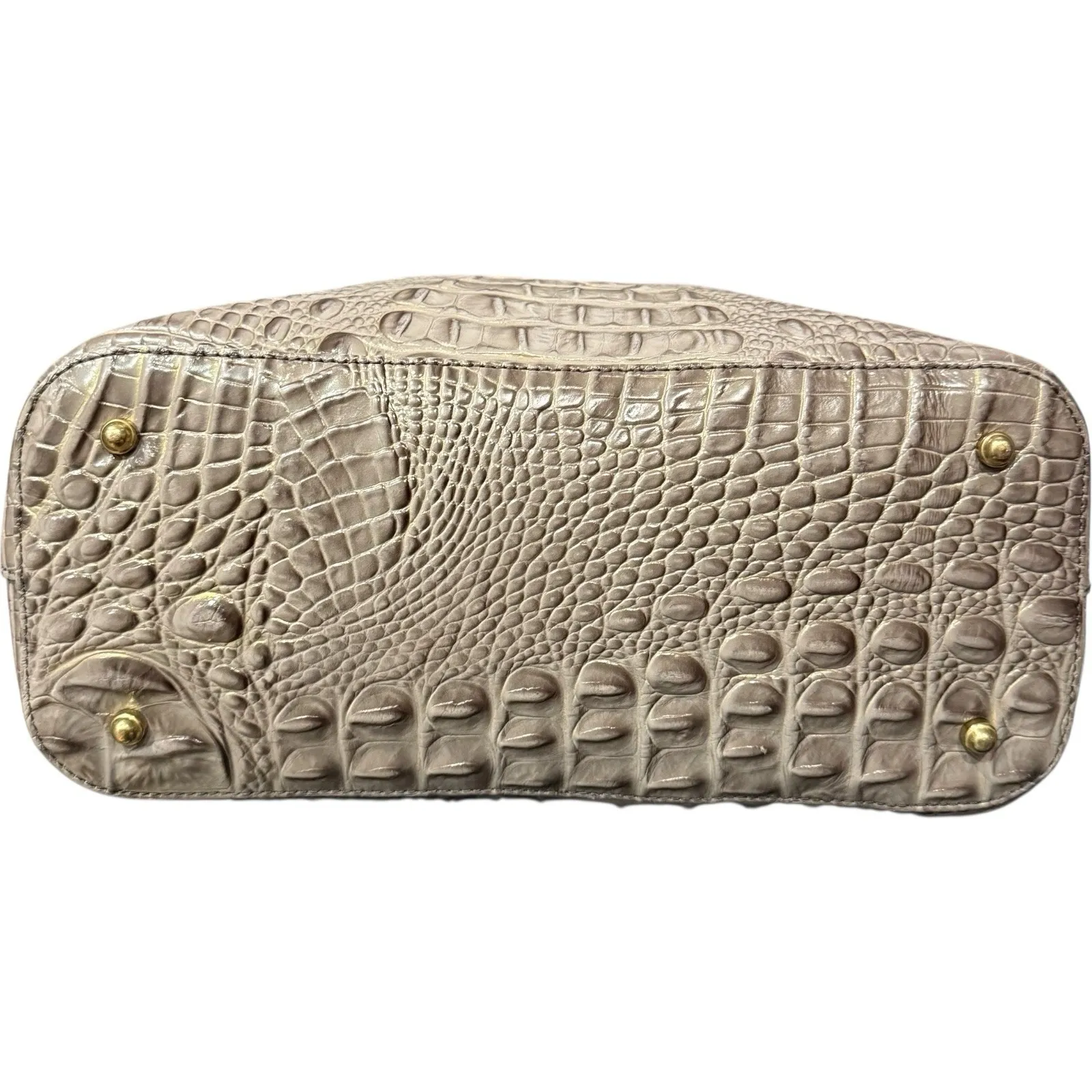 Brahmin Melbourne Croc Embossed Leather Shoulder Tote Bag Taupe Gold Hardware - Image 7