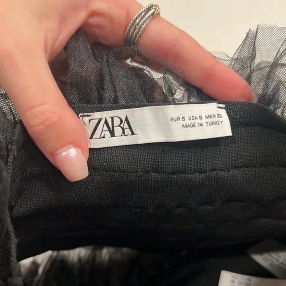 Zara Tulle Knit Strapless Top Black - SMALL - Image 6