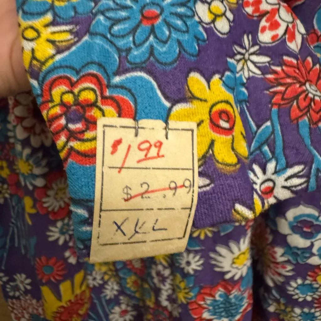 Vintage 70s Retro Floral Size Large Pullover Quarter Zip Deadstock Hippie Disco Purple - Image 12