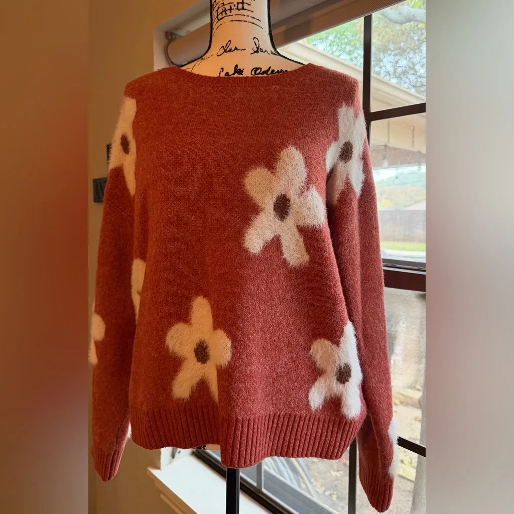 SheIn Floral Patterned Rust Sweater - Image 2