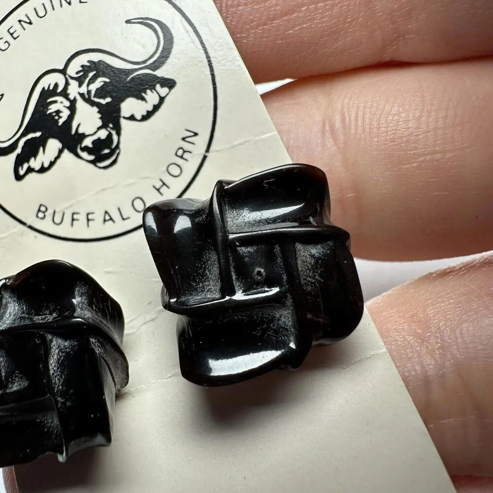 Genuine Buffalo Horn Black Handcrafted Pierced Stud Earrings - Image 4