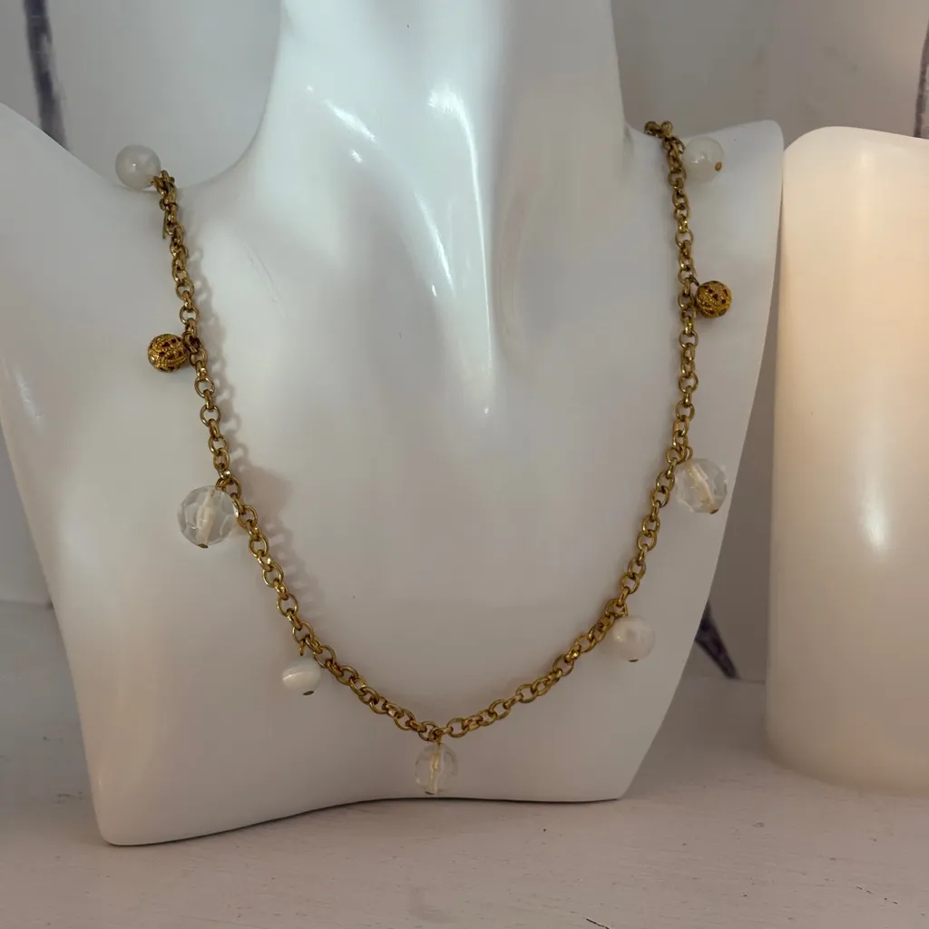 Carol for Eva Graham Clear Faceted & White Cat Eye Beads with Gold Charms - Image 2