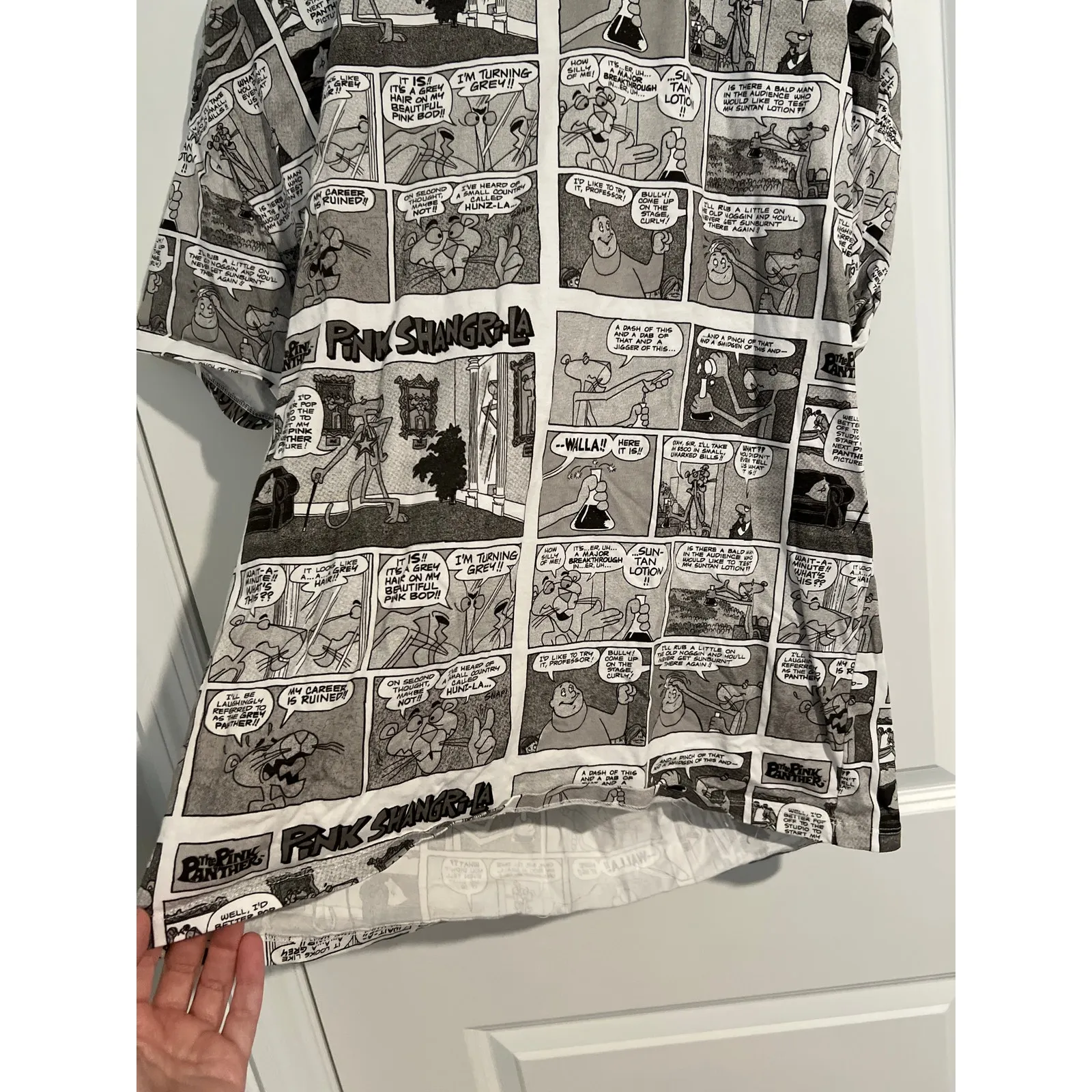 Zara MGM Pink Panther white/gray/black Comic Cotton Tee Sz mesium - Image 4