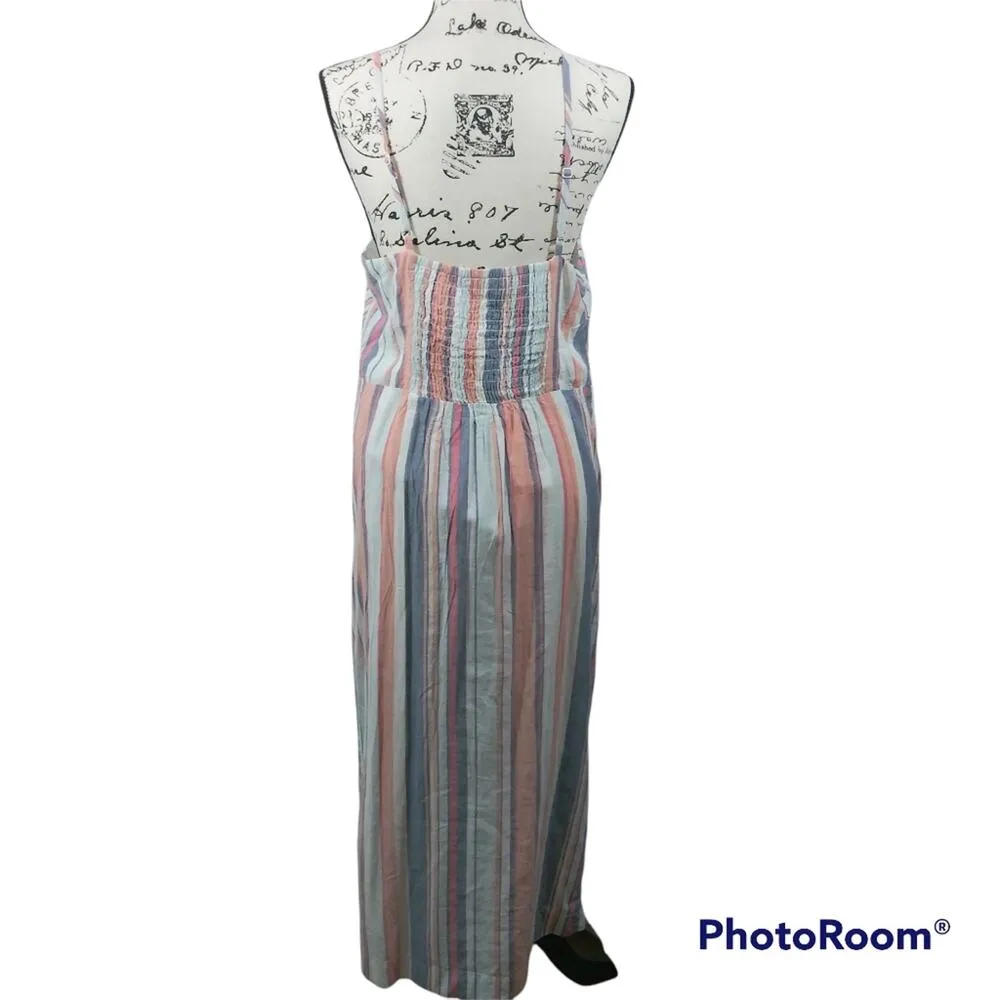 Sandy & Sid Striped Button Front Midi Dress Vacation Beach Size L - Image 6