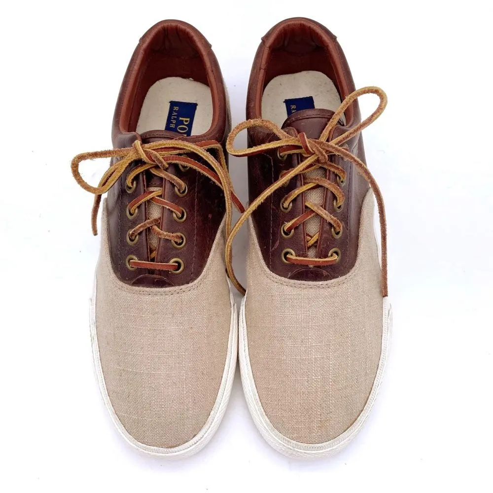 Polo Ralph Lauren Vaughn Saddle Shoes Mens Size 9 Linen Leather Low Top Sneakers - Image 7