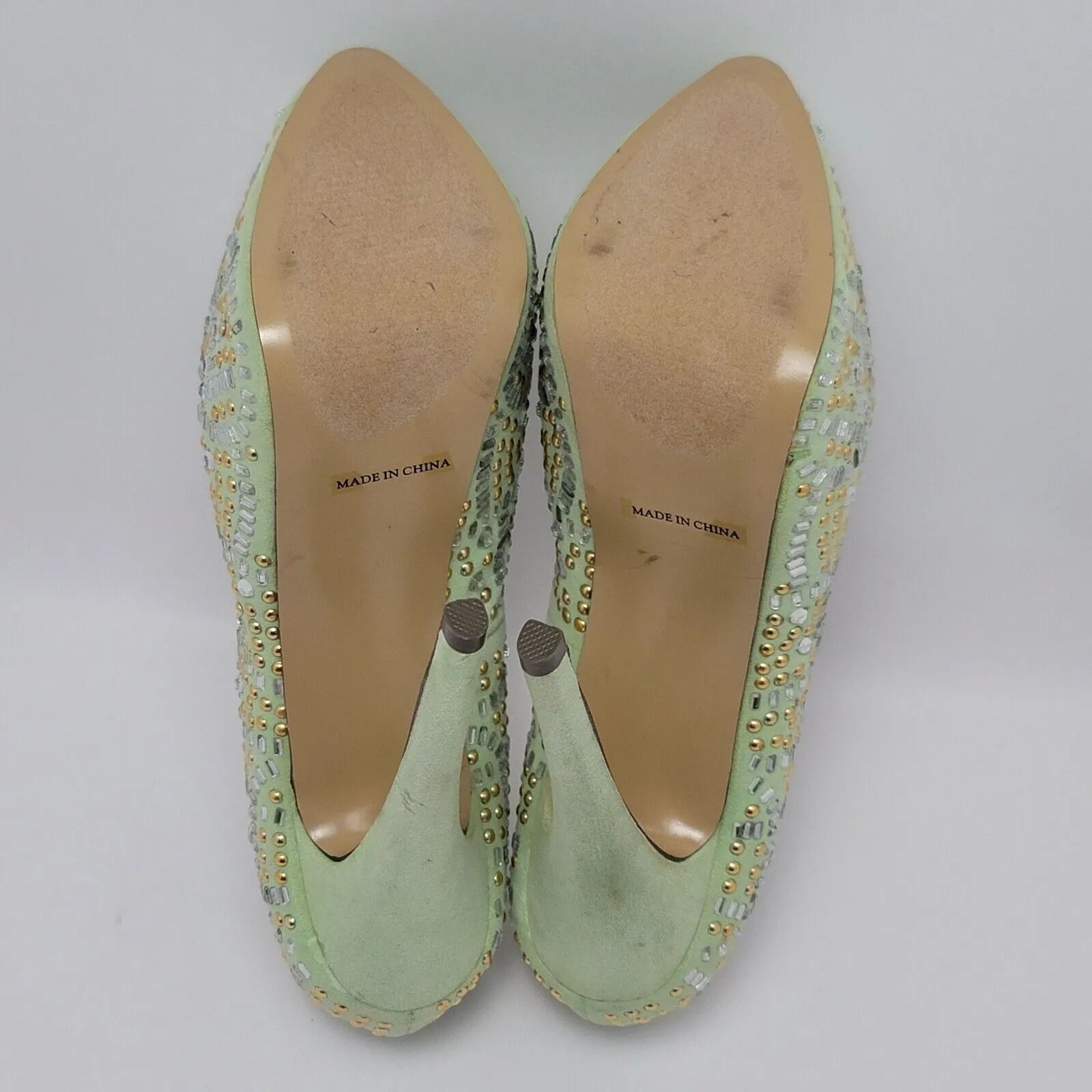 Kiss Kouture Celine Light Mint Green Peep Toe Beaded Platform Heels Size 8.5 - Image 11