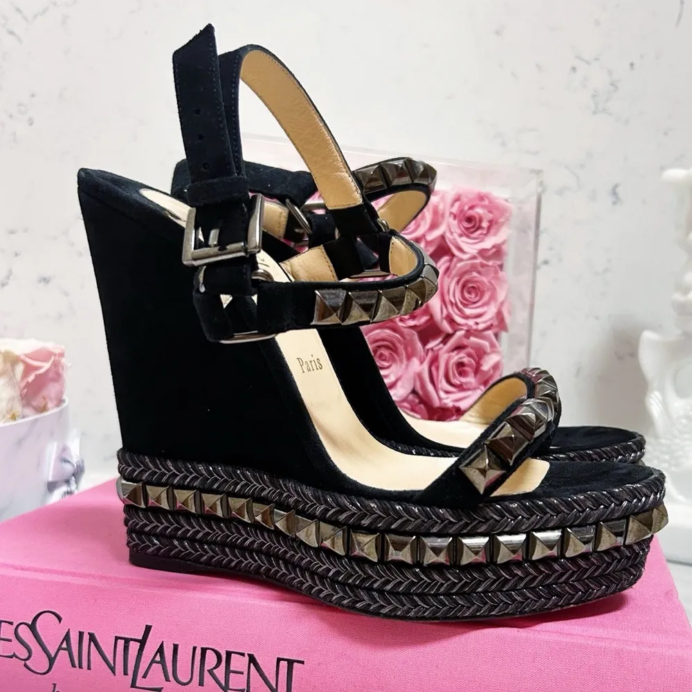 Authentic Christian Louboutin Cataclou 5.6” 140mm Spike Wedge Sandal / Heels - Image 3