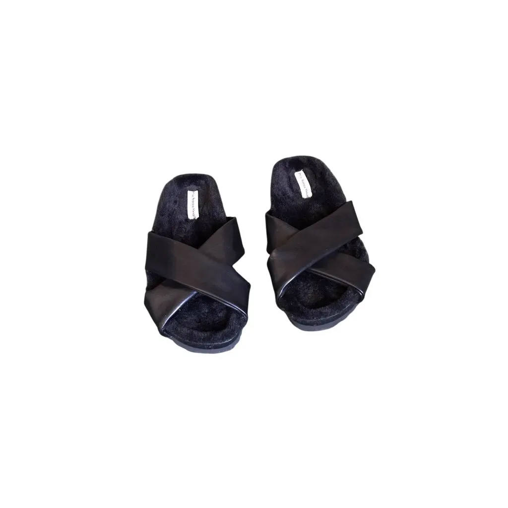RM By Rebecca Minkoff Black Faux Fur Sandals - Image 3