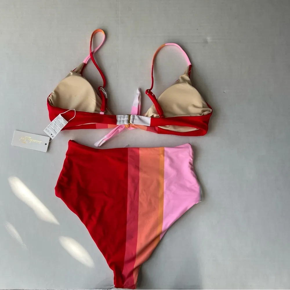 NWT Beach Joy bikini set color block high waist & tie front bikini small red - Image 6