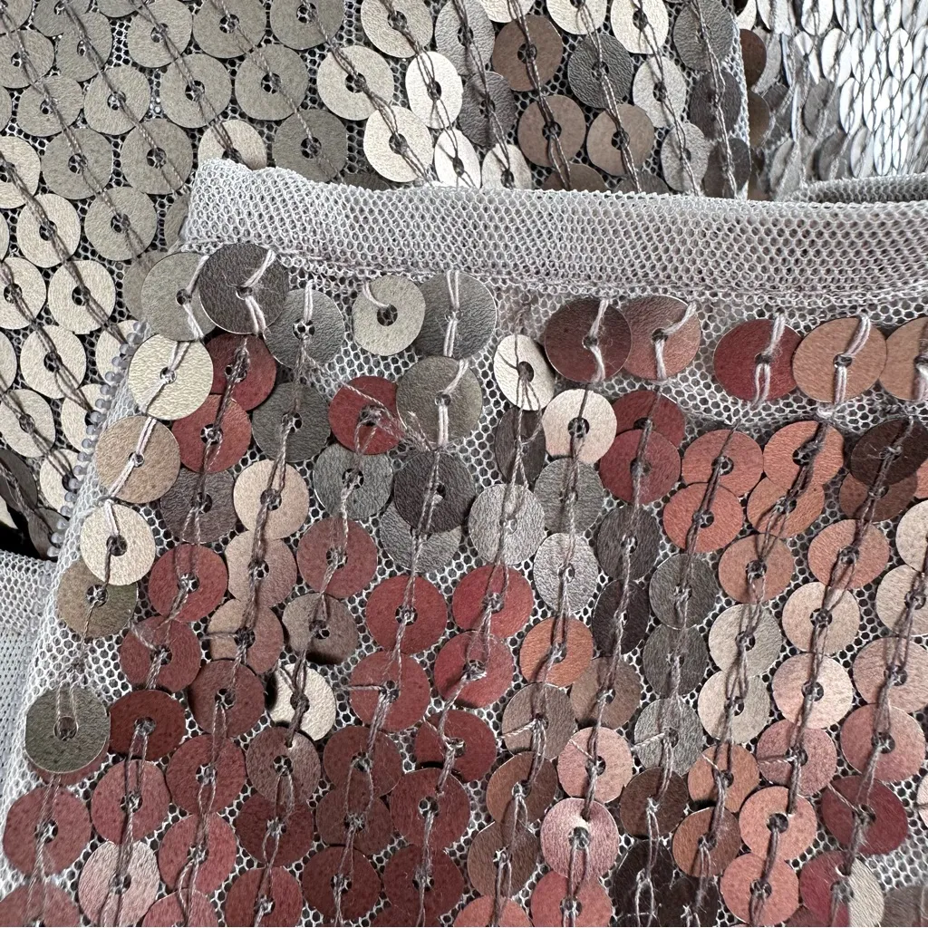 Mac Duggal Sash Belt Long Sleeves Mini Dress 10789 size 2 Taupe Sequins Cocktail - Image 12