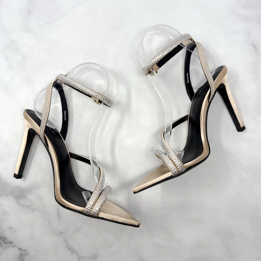 NEW Natori Reiki Rhinestone Embellished Satin Pointed Toe Sandal Heels Sexy 7.5 - Image 7