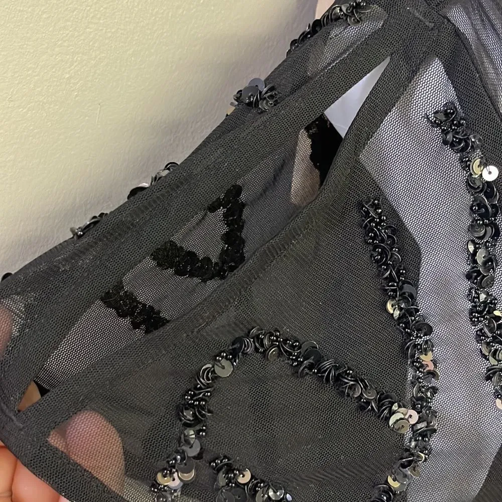 White House Black Market Beaded Sequin Sheer V-Neck 2-Piece Dress Top-Large - Image 3