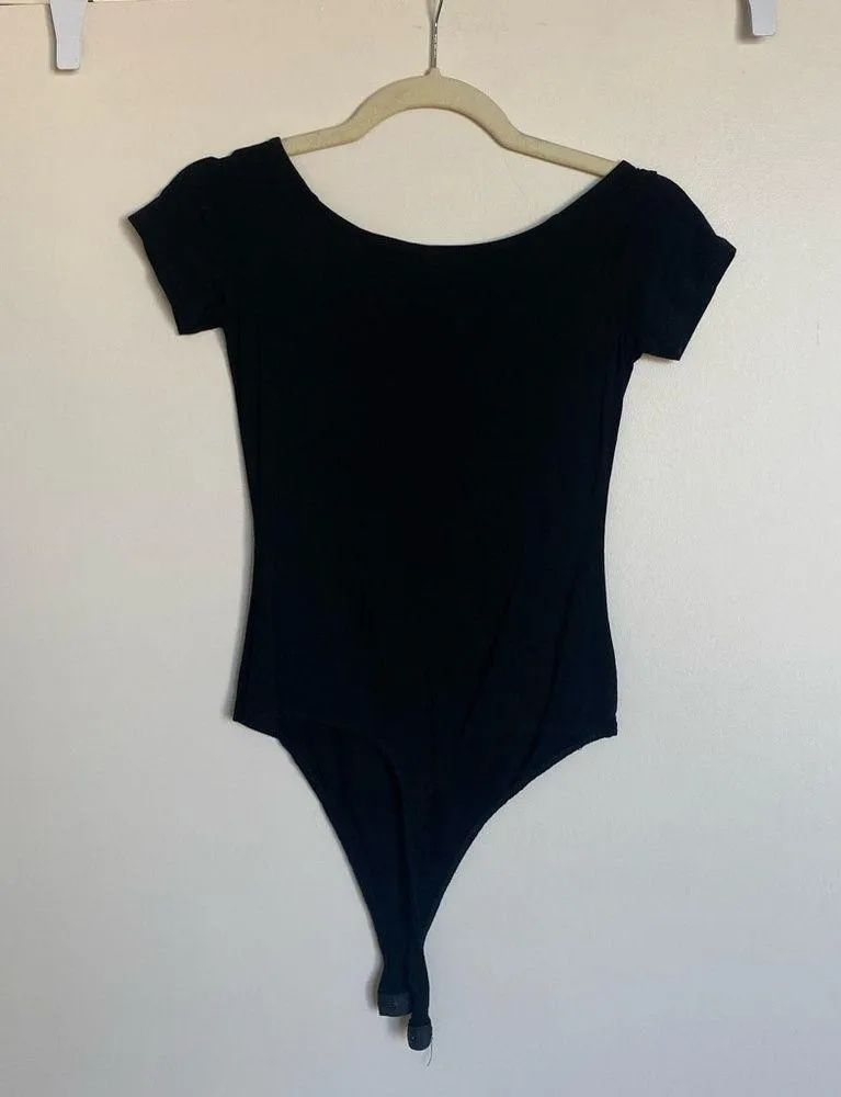 Classic Black Short Sleeve Bodysuit - Stretchy, Scoop Neck - Image 3
