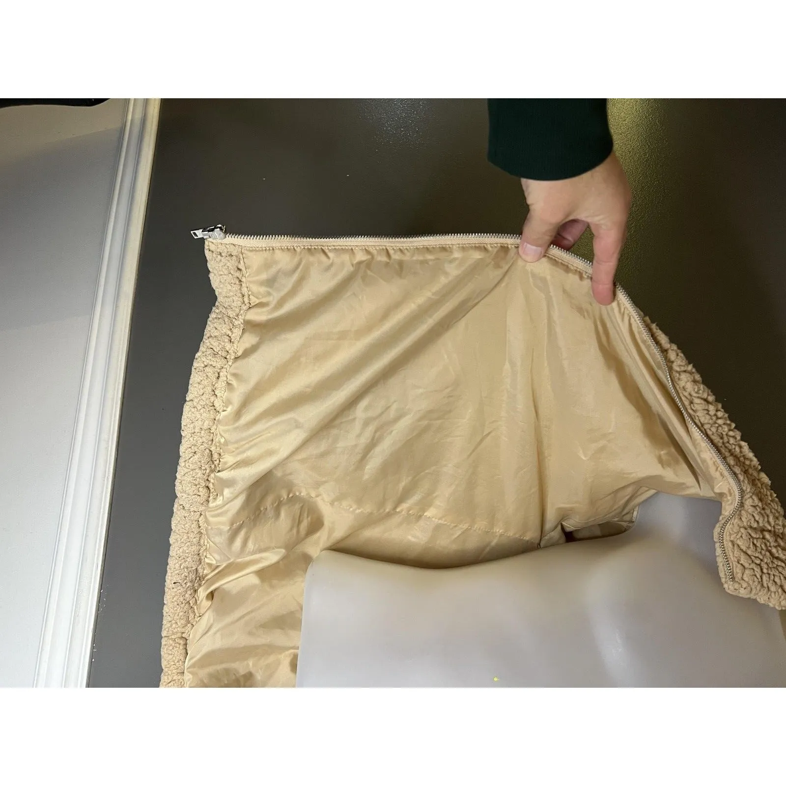 Nine West Jacket Womens Extra Large Beige Sherpa Fleece Full Zip Teddy Coat - Image 5