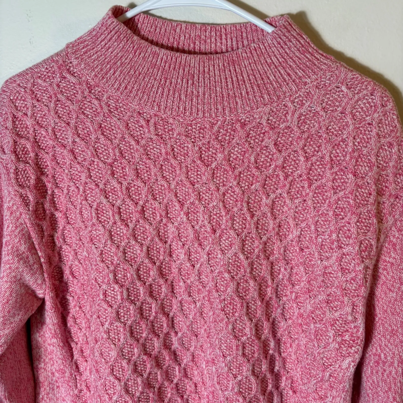 Talbots ‎ Cable Knit Mock Neck Sweater Pink Marled Textured Pullover Size Medium - Image 3