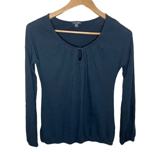 Lilla P deep slate blue pima cotton slub smocked v - Image 3