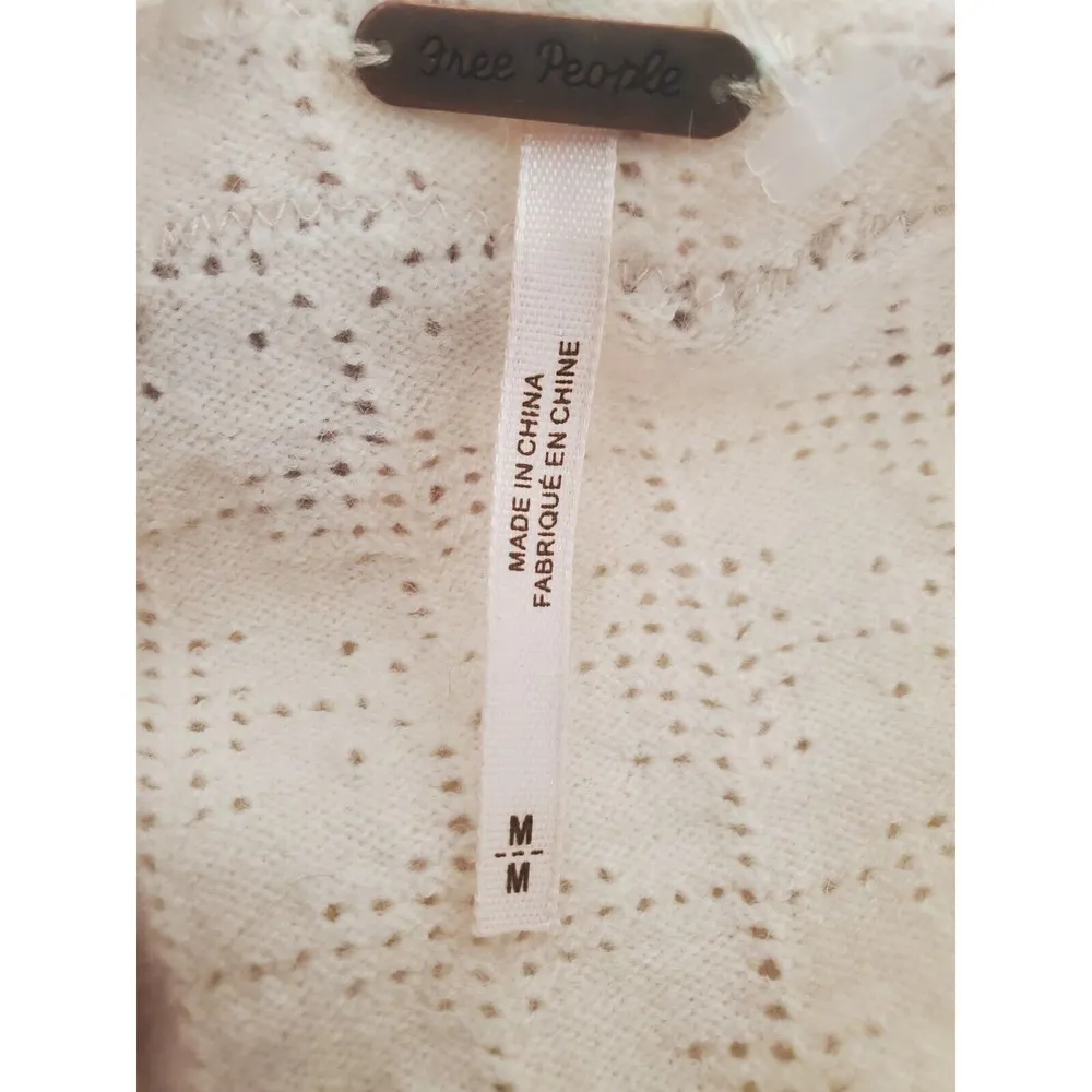 Free People Womens Crochet Lace Tunic Top Size M Boho Balloon Sleeve Cre… - Image 9