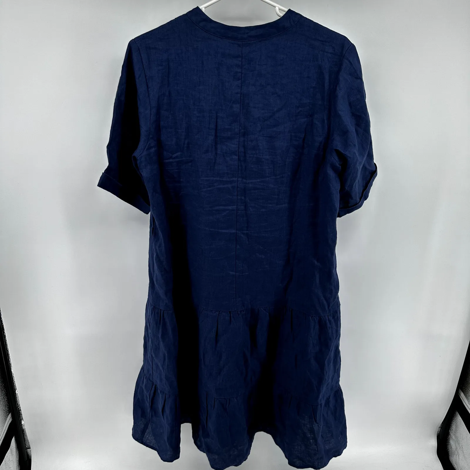 Grae Cove 100% Linen Dress Midi Chambray Tiered A Line Pockets V - Image 7