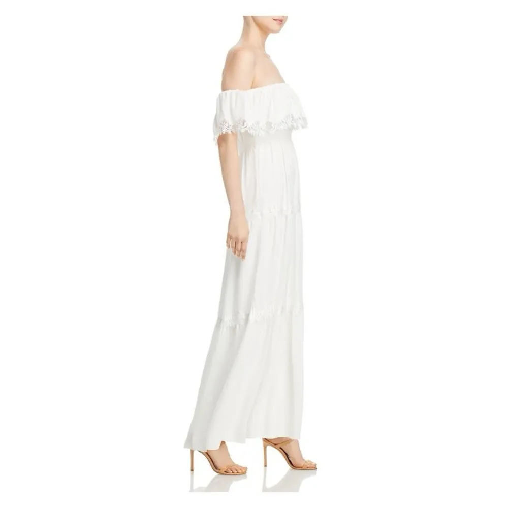 AQUA FORMAL Womens Ivory Zippered Pleated Lace dress - Image 3