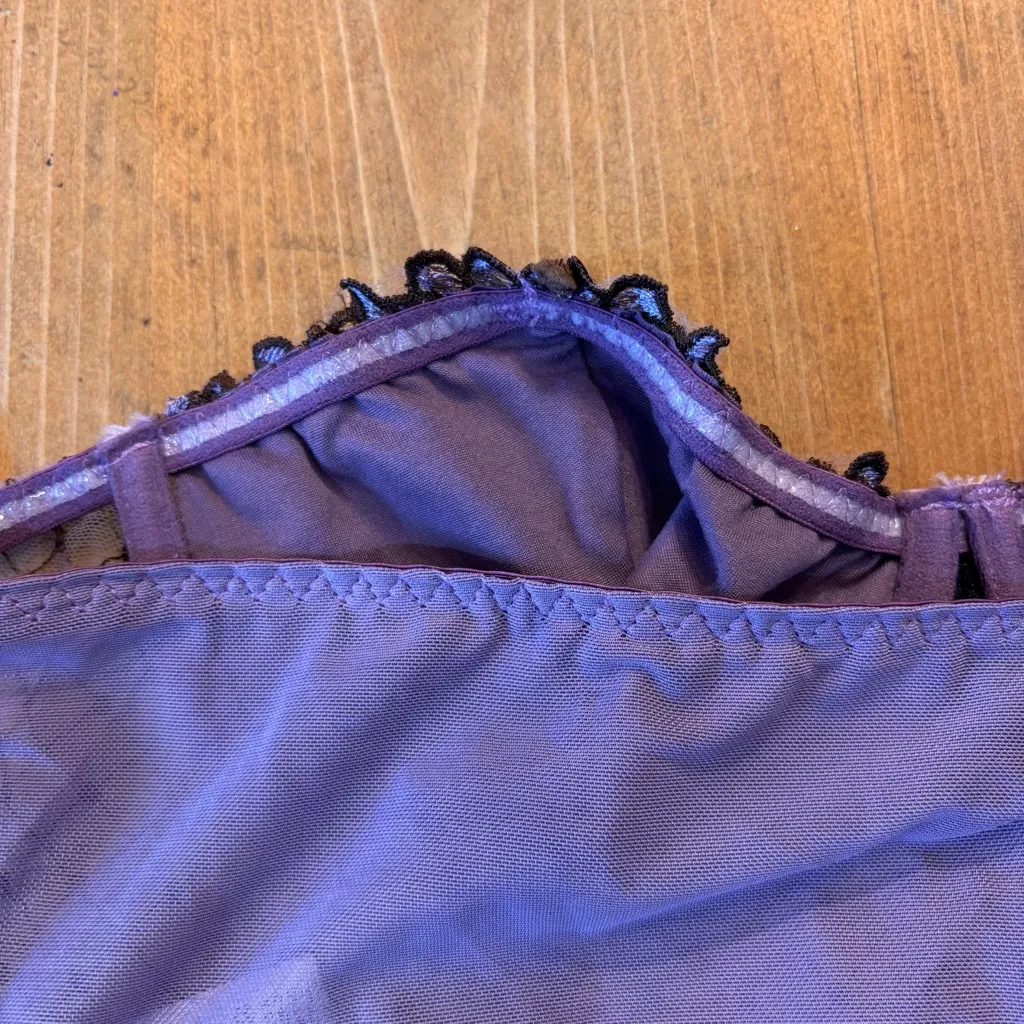 Romwe womens whimsygoth fairy floral embroidered lingerie top purple L - Image 5