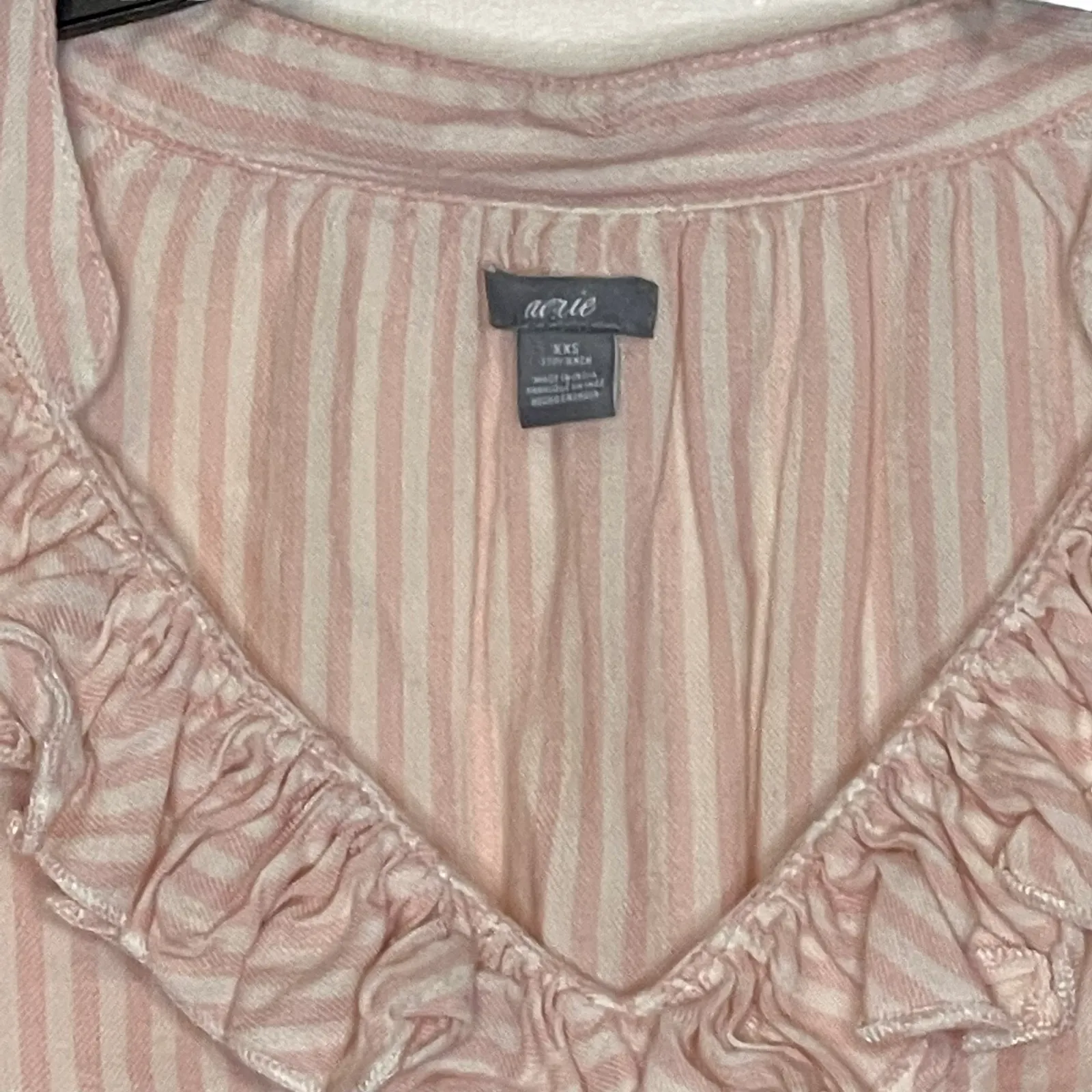Aerie Womens Blouse Top Size XXS Pink White Striped Cotton Blend‎ Ruffled Womens - Image 2