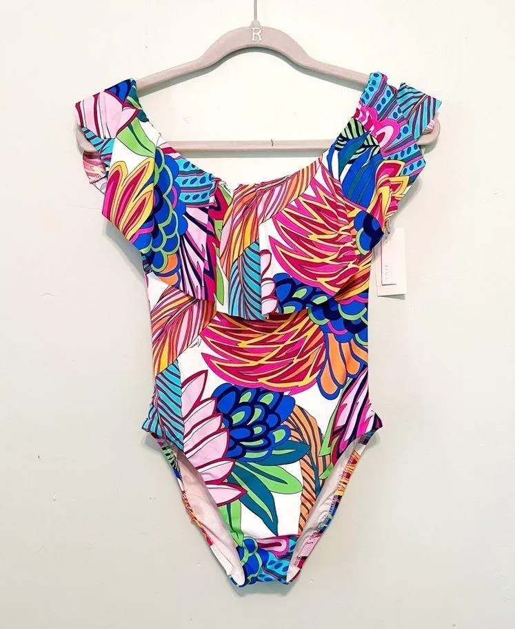 Trina Turk Swimsuit Paradise Plume Off Shoulder One Piece Sz 4 NWT Tropical - Image 2