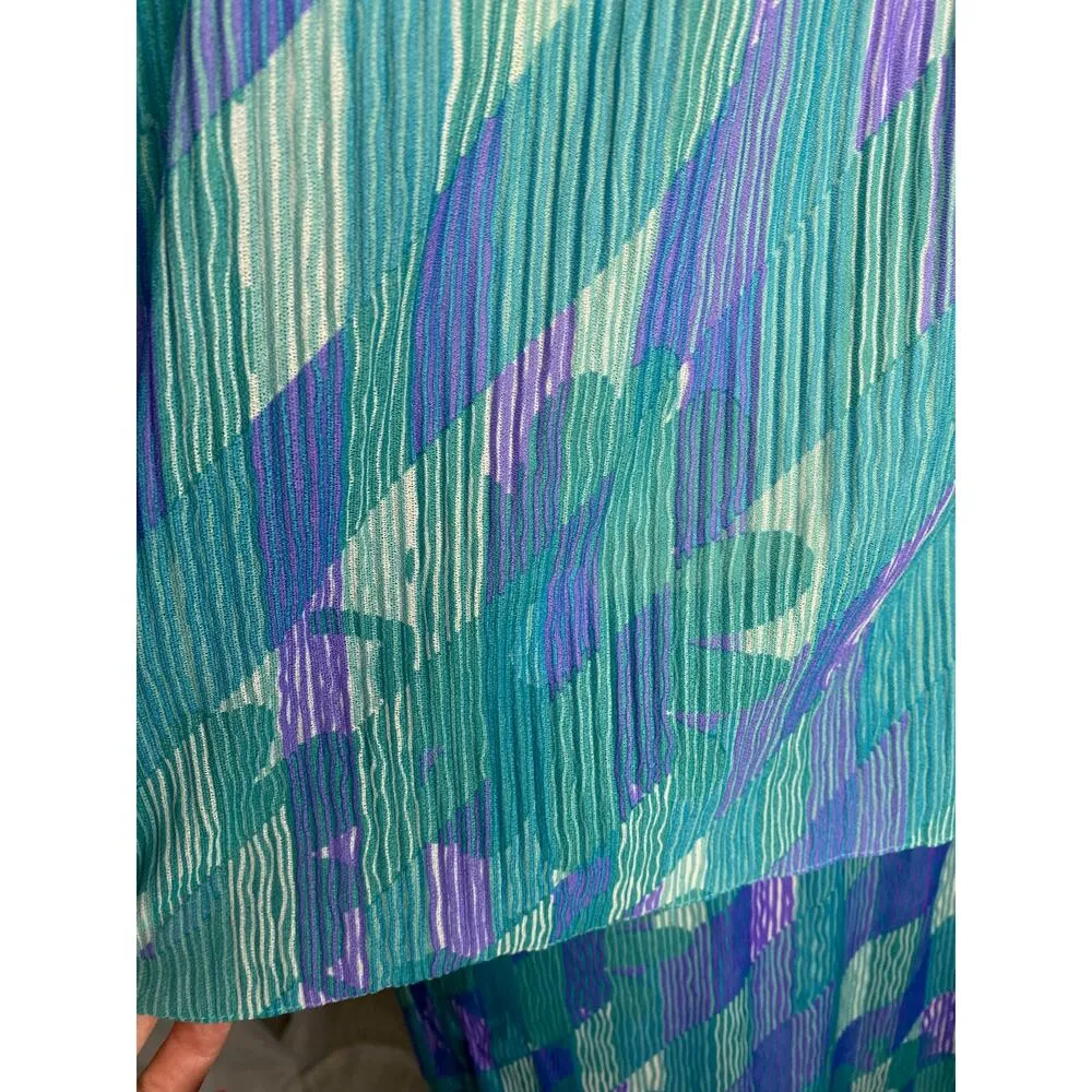 dress blouson floral vintage 1980s micro pleat top purple aqua Size M - Image 4