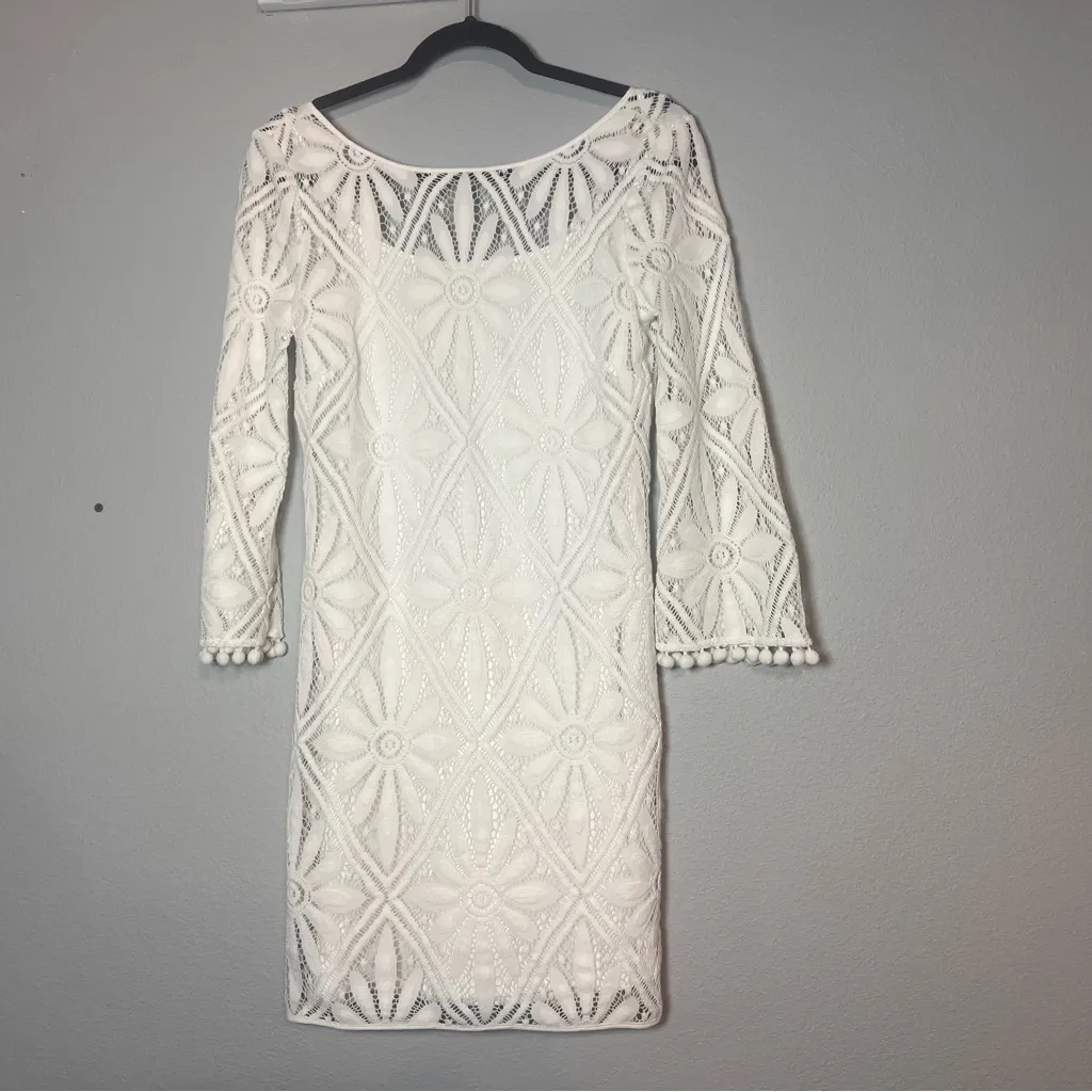 Lilly Pulitzer Topanga Dress Mini White Lace Crochet Long Sleeve Size Small - Image 5