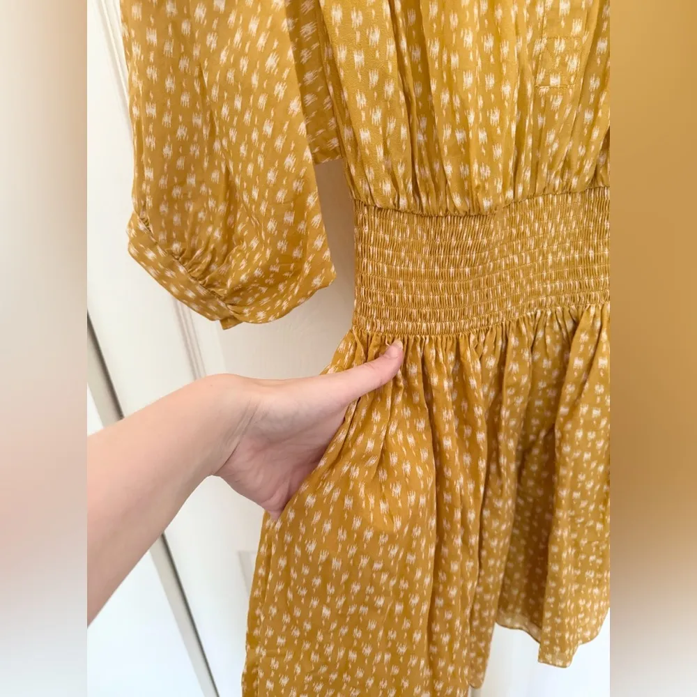 NWT Rebecca Taylor Ikat Shirt Dress Marigold Yellow Printed ShirtDress Size XS - Image 4