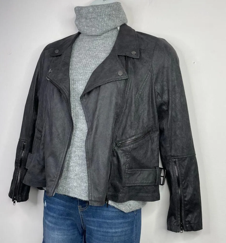 Lysse Dark Brown Vegan Leather Faux stretch Moto motorcycle biker jacket women M - Image 6