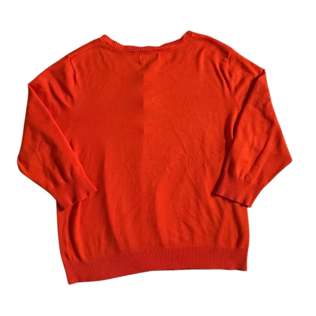 Vintage Y2K Joseph A. Orange Knit Cardigan Pearlescent Buttons Size 1X - Image 4