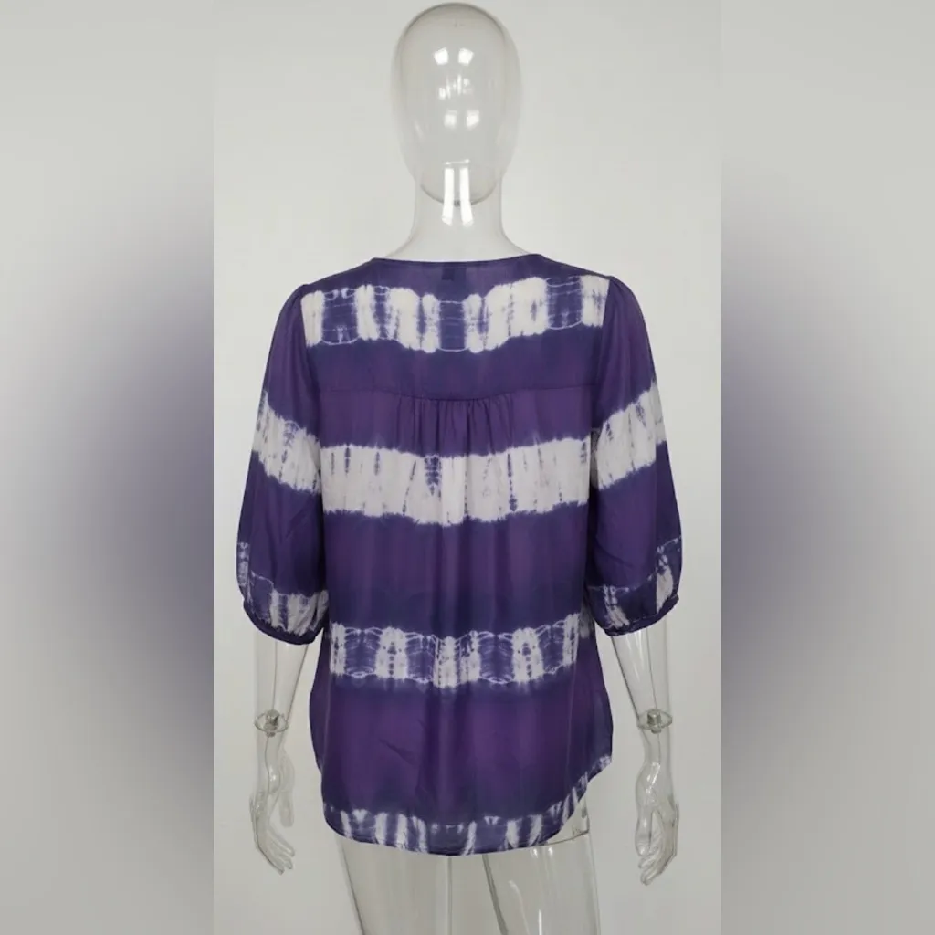 Nwt Calypso St. Barth for Target 100% Silk Blouse - Purple & Blue Tie-Dye Size S - Image 3