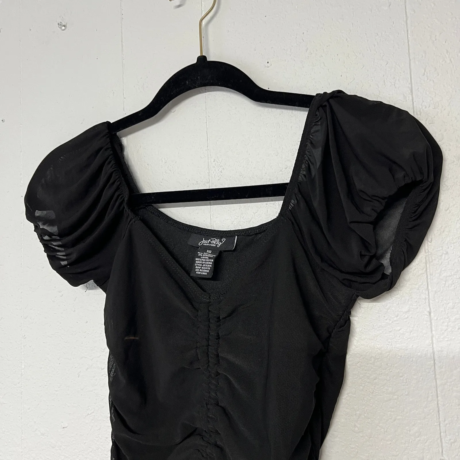 Just Polly Womens Top XS Puff Sleeve Mesh Witchy Whimsigoth Renaissance Y2K Chic Black - Image 3