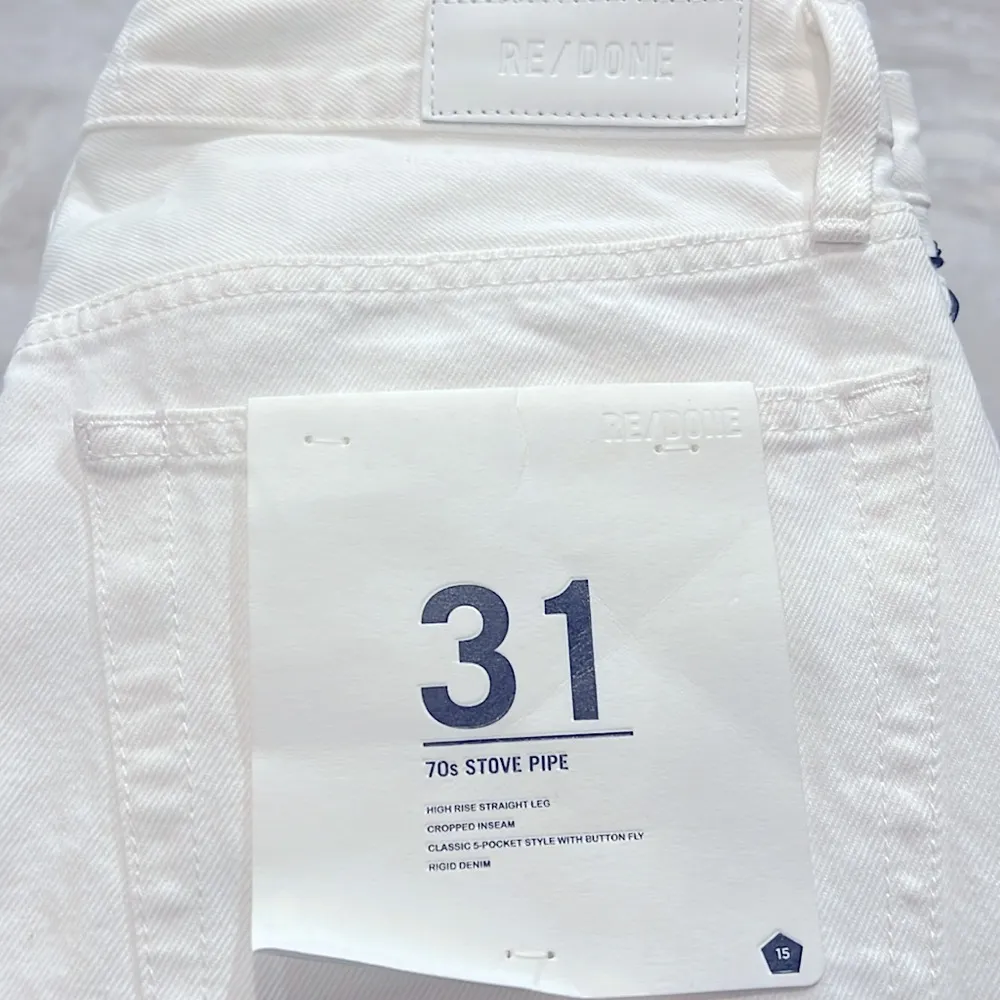 NWT RE/DONE 70s Stove Pipe White Destroyed Jeans, Size 31 New w/Tag Retail $295 - Image 12
